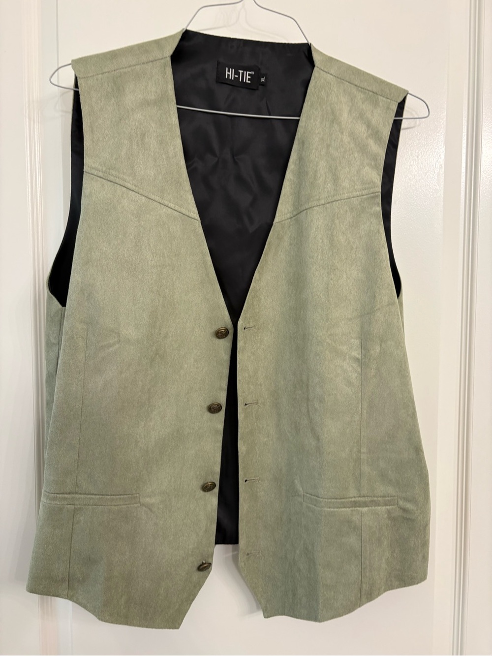 Elegant Men's Sage Green Suede Vest with Button Closure